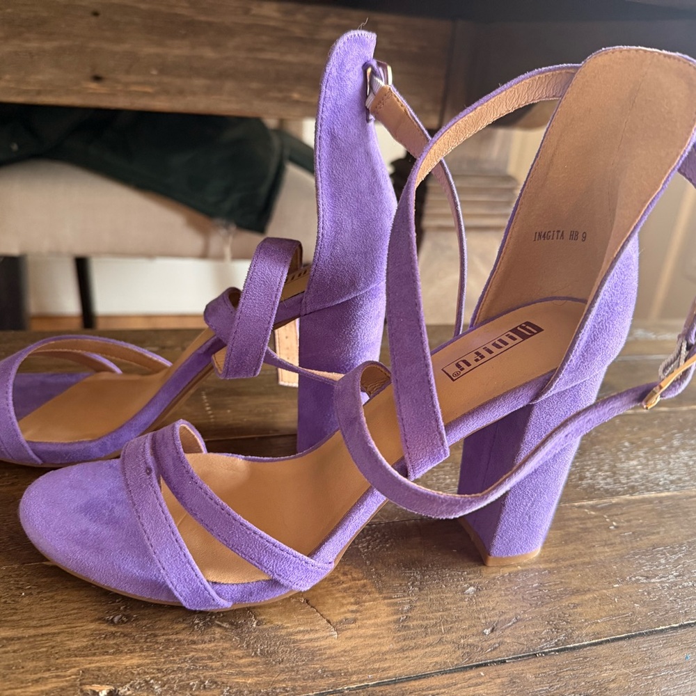IDIFU Purple Strappy Block Heels 9